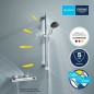 Ensemble de douche avec mitigeur thermostatique, pommeau 1 jet, barre 60cm et flexible - GROHE 34800001 - Economie d'eau - Chrom Ensemble de douche avec mitigeur thermostatique, pommeau 1 jet, barre 60cm et flexible - GROHE 34800001 - Economie d'eau - Chrom