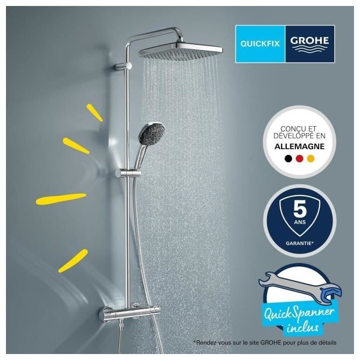 Colonne de douche avec mitigeur thermostatique - Economie d'eau - GROHE Vitalio Comfort 250 - Chromé - 26696001 Colonne de douche avec mitigeur thermostatique - Economie d'eau - GROHE Vitalio Comfort 250 - Chromé - 26696001