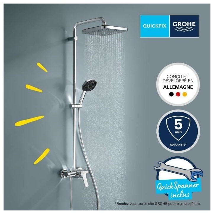 Colonne de douche avec mitigeur monocommande - Economie d'eau - GROHE Vitalio Comfort 250 - Chromé - 26985001