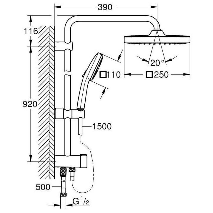 Colonne de douche avec inverseur manuel - Economie d'eau - GROHE Vitalio Comfort 250 - Chromé - 26986001 Colonne de douche avec inverseur manuel - Economie d'eau - GROHE Vitalio Comfort 250 - Chromé - 26986001