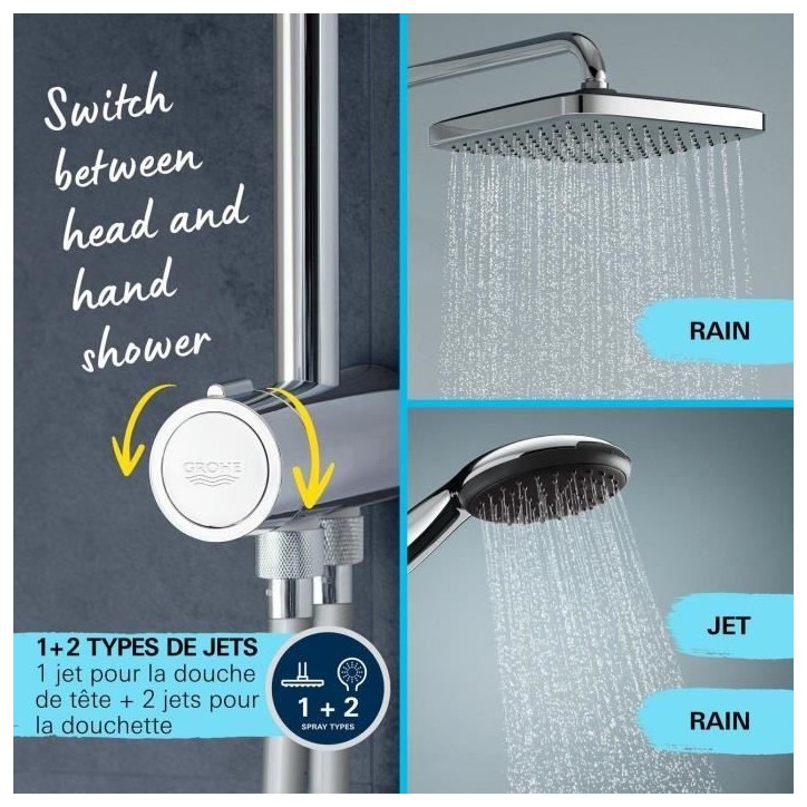 Colonne de douche avec inverseur manuel - Economie d'eau - GROHE Vitalio Comfort 250 - Chromé - 26986001 Colonne de douche avec inverseur manuel - Economie d'eau - GROHE Vitalio Comfort 250 - Chromé - 26986001