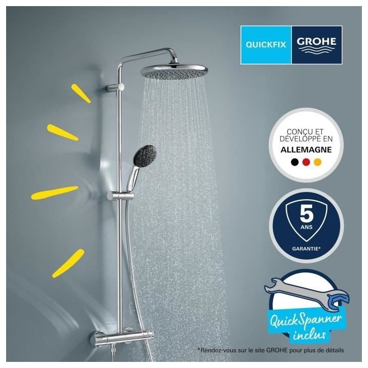 Colonne de douche avec mitigeur thermostatique - Economie d'eau - GROHE Vitalio Start System 250 - Chromé - 26677001 Colonne de douche avec mitigeur thermostatique - Economie d'eau - GROHE Vitalio Start System 250 - Chromé - 26677001