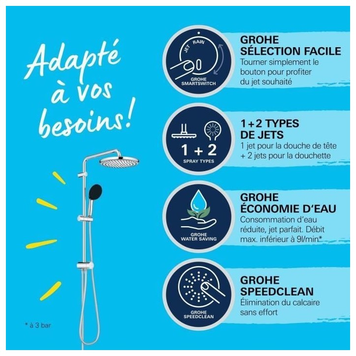Colonne de douche avec inverseur manuel - Economie d'eau - GROHE Vitalio Start System 250 - Chromé - 26680001 Colonne de douche avec inverseur manuel - Economie d'eau - GROHE Vitalio Start System 250 - Chromé - 26680001