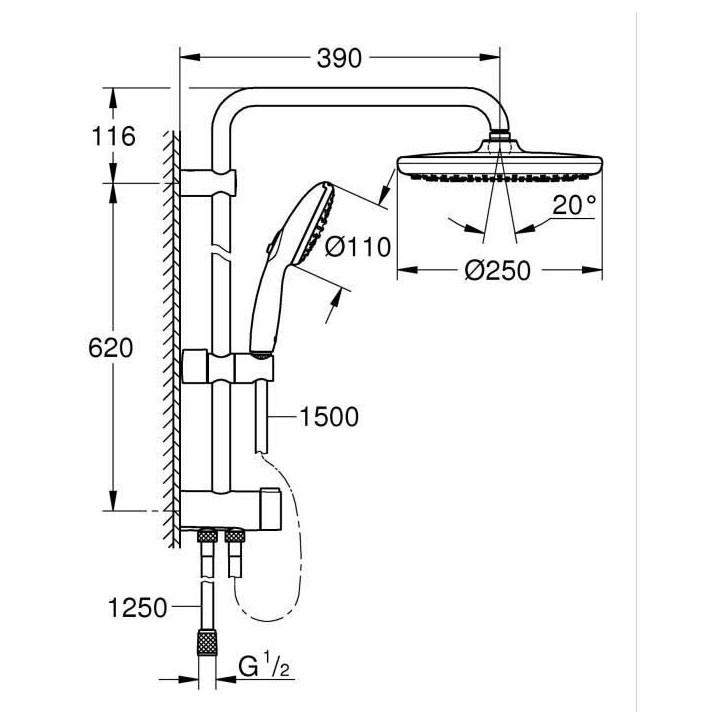 Colonne de douche avec inverseur manuel - Economie d'eau - GROHE Vitalio Start System 250 - Chromé - 26680001 Colonne de douche avec inverseur manuel - Economie d'eau - GROHE Vitalio Start System 250 - Chromé - 26680001