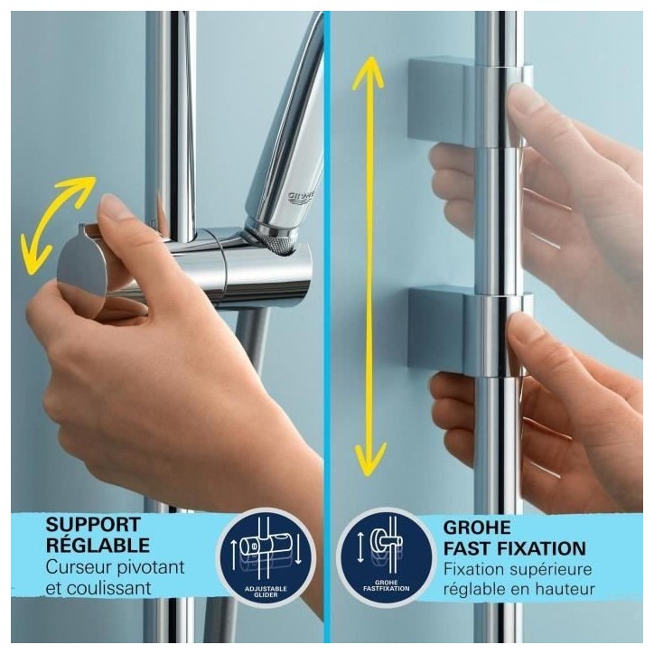Ensemble de douche avec pommeau 2 jets, barre 60cm et flexible - GROHE Vitalio Start 110 26951001 - Economie d'eau - Chromé Ensemble de douche avec pommeau 2 jets, barre 60cm et flexible - GROHE Vitalio Start 110 26951001 - Economie d'eau - Chromé