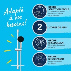 Ensemble de douche avec pommeau 2 jets, barre 60cm, flexible et tablet