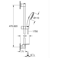 Ensemble de douche avec pommeau 2 jets, barre 60cm, flexible et tablet