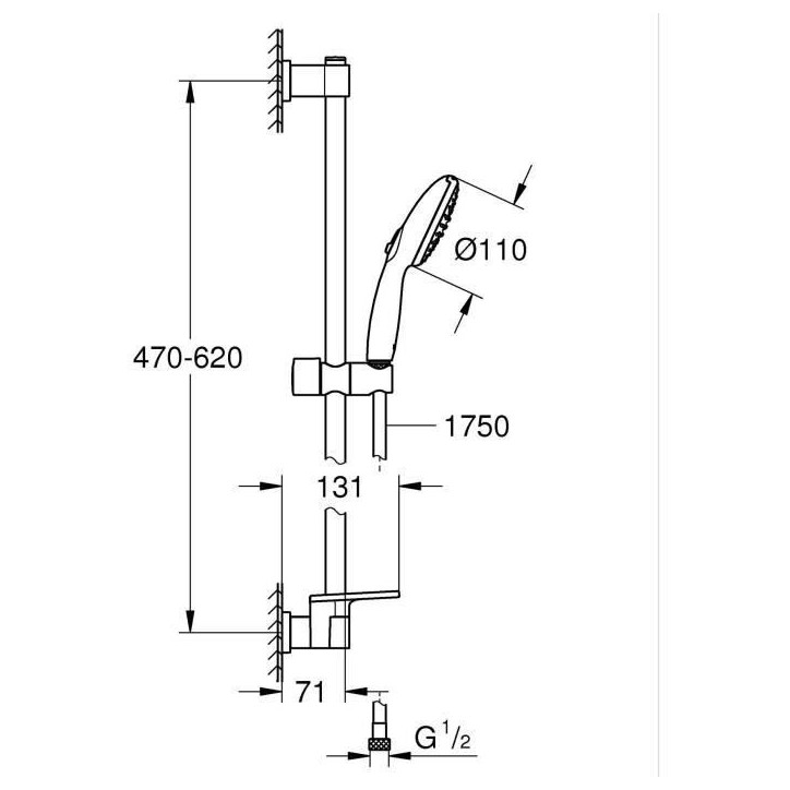 Ensemble de douche avec pommeau 2 jets, barre 60cm, flexible et tablette- GROHE Vitalio Start 110 26952001 - Economie d'eau - Ch Ensemble de douche avec pommeau 2 jets, barre 60cm, flexible et tablette- GROHE Vitalio Start 110 26952001 - Economie d'eau - Ch