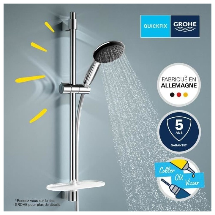 Ensemble de douche avec pommeau 2 jets, barre 60cm, flexible et tablette- GROHE Vitalio Start 110 26952001 - Economie d'eau - Ch Ensemble de douche avec pommeau 2 jets, barre 60cm, flexible et tablette- GROHE Vitalio Start 110 26952001 - Economie d'eau - Ch