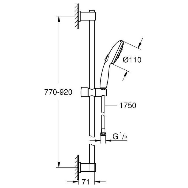 Ensemble de douche avec pommeau 3 jets, barre 90cm et flexible - GROHE Vitalio Start 110 26956001 - Economie d'eau - Chromé Ensemble de douche avec pommeau 3 jets, barre 90cm et flexible - GROHE Vitalio Start 110 26956001 - Economie d'eau - Chromé
