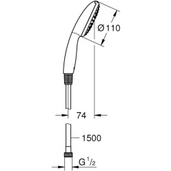 Ensemble flexible et pommeau de douche 1 jet (Pluie) - GROHE Vitalio S
