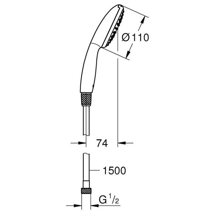 Ensemble flexible et pommeau de douche 1 jet (Pluie) - GROHE Vitalio Start 110 26720001 - Sélection facile - Economie d'eau