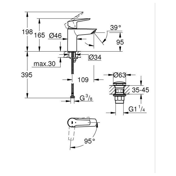 Mitigeur lavabo monocommande GROHE Start - Noir mat - Taille S - Economie d'eau Mitigeur lavabo monocommande GROHE Start - Noir mat - Taille S - Economie d'eau