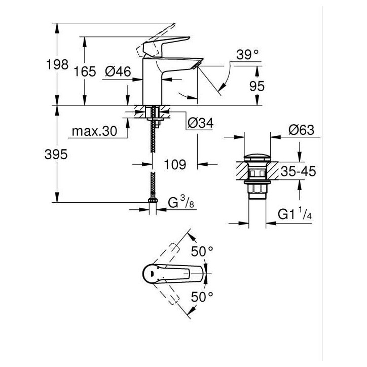 Mitigeur lavabo monocommande GROHE Start noir mat taille S économie d'eau Mitigeur lavabo monocommande GROHE Start noir mat taille S économie d'eau