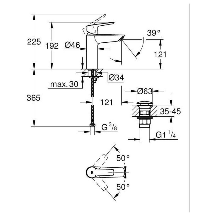 Mitigeur lavabo monocommande GROHE Start - Noir mat - Taille M - Bec moyen - Economie d'eau Mitigeur lavabo monocommande GROHE Start - Noir mat - Taille M - Bec moyen - Economie d'eau