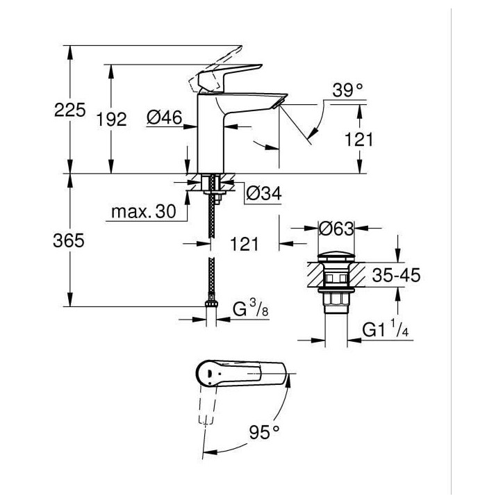 Mitigeur lavabo monocommande GROHE Start - Noir mat - Taille M - Bec moyen - Economie d'eau