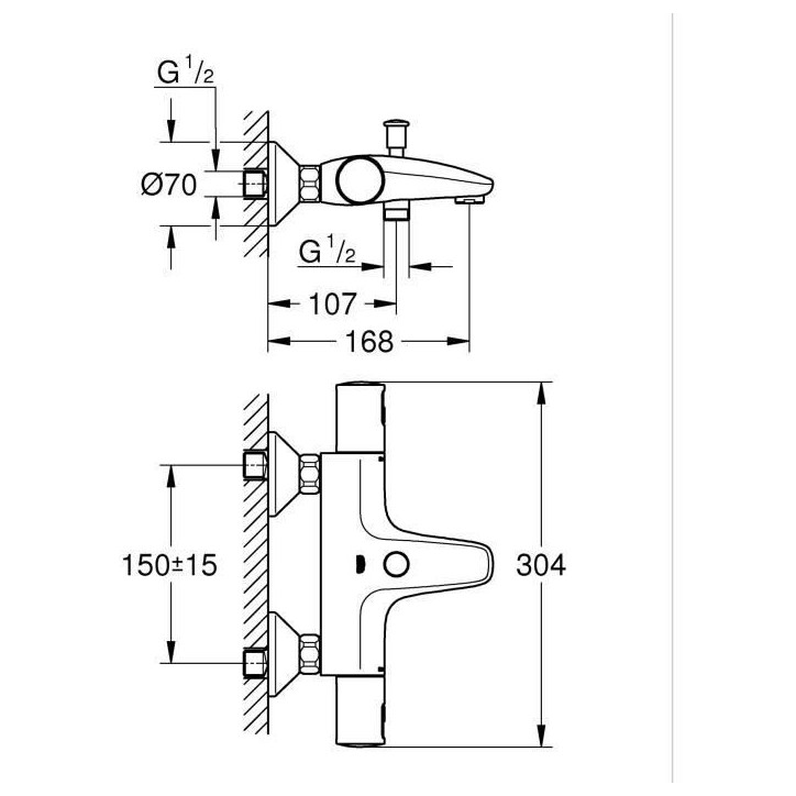 Mitigeur thermostatique bain/douche 1/2 - GROHE Precision Start - Noir mat - Economie d'eau Mitigeur thermostatique bain/douche 1/2 - GROHE Precision Start - Noir mat - Economie d'eau