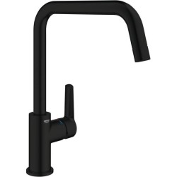 Robinet de cuisine - Mitigeur monocommande évier - Noir mat - Bec hau