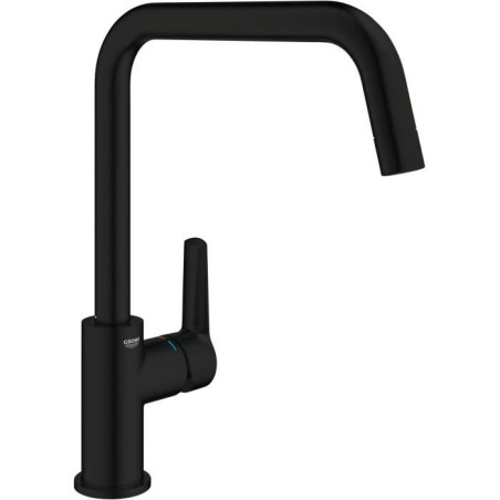 Robinet de cuisine - Mitigeur monocommande évier - Noir mat - Bec hau