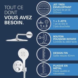 Ensemble de douche encastré - Tous les types de jets - Mitigeur therm