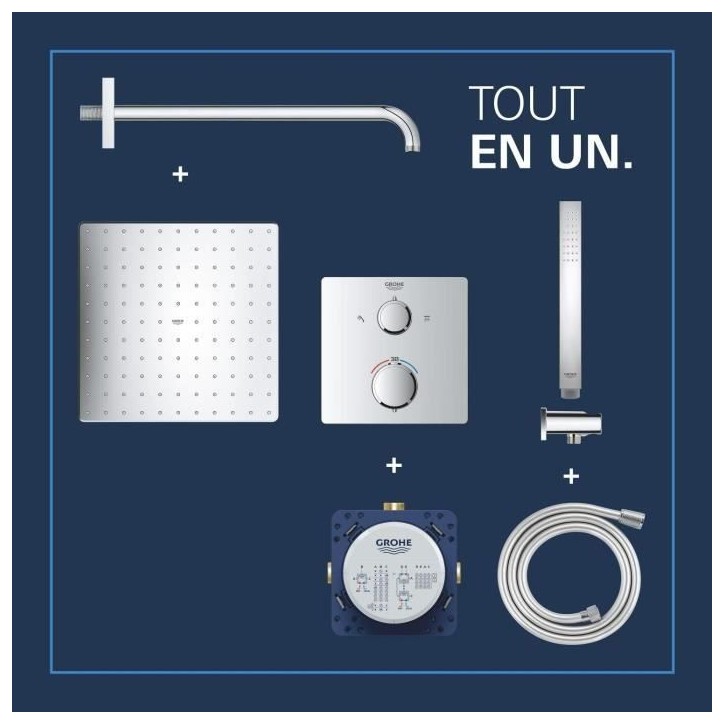 Ensemble de douche encastré - 1 jet - Mitigeur thermostatique - GROHE - 34881000 - Gris