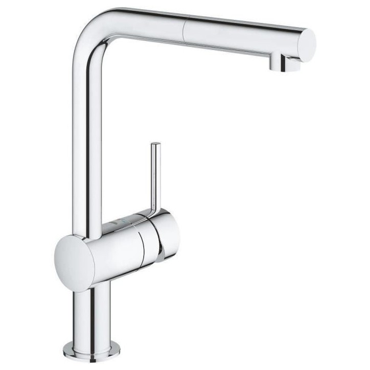 GROHE Mitigeur évier Minta 32168000 - Douchette extractible - Bec L - Bec tube pivotant 360° - Clapet anti-retour - Chrome GROHE Mitigeur évier Minta 32168000 - Douchette extractible - Bec L - Bec tube pivotant 360° - Clapet anti-retour - Chrome