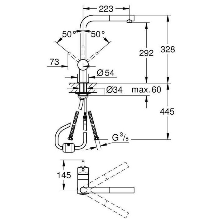GROHE Mitigeur évier Minta 32168000 - Douchette extractible - Bec L - Bec tube pivotant 360° - Clapet anti-retour - Chrome GROHE Mitigeur évier Minta 32168000 - Douchette extractible - Bec L - Bec tube pivotant 360° - Clapet anti-retour - Chrome