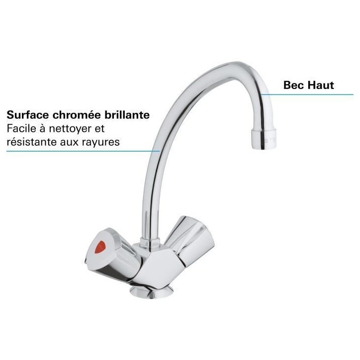 Mélangeur Evier - GROHE - Costa Trend - Bec haut - Chromé - Garantie 5 ans