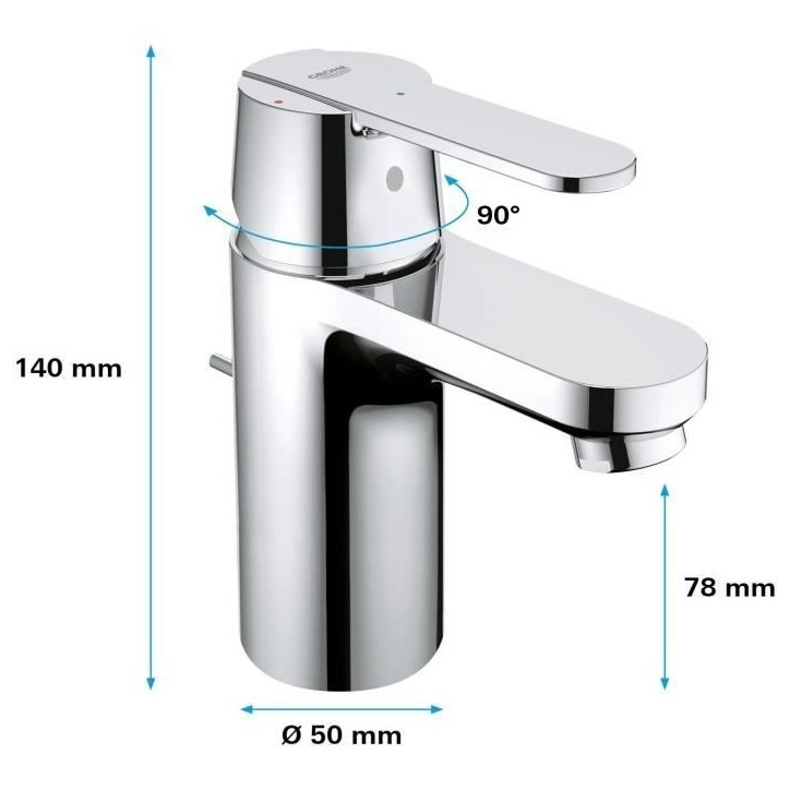 Mitigeur lavabo GET monocommande chromé taille S - GROHE - 31148000 Mitigeur lavabo GET monocommande chromé taille S - GROHE - 31148000
