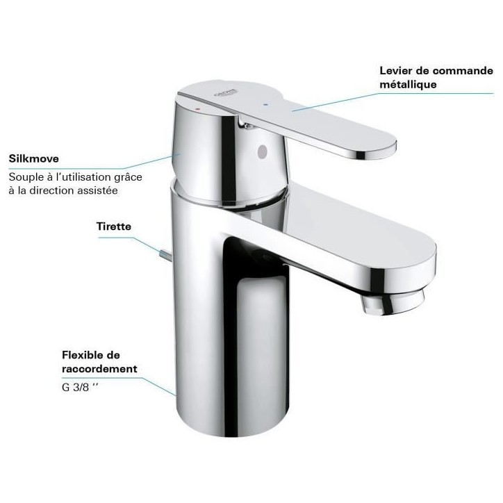Mitigeur lavabo GET monocommande chromé taille S - GROHE - 31148000 Mitigeur lavabo GET monocommande chromé taille S - GROHE - 31148000