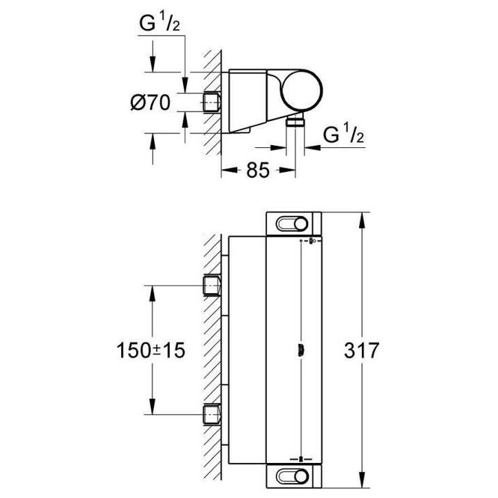 GROHE Mitigeur thermostatique douche ½ Grohtherm 2000 34469001 - Porte-savon - Limiteur de température - Economie d'eau - Chro GROHE Mitigeur thermostatique douche ½ Grohtherm 2000 34469001 - Porte-savon - Limiteur de température - Economie d'eau - Chro