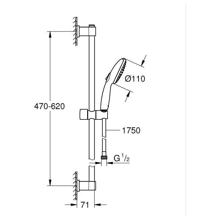 Ensemble de douche avec pommeau 2 jets, barre 60cm et flexible 1,75m - GROHE Vitalio Start 110 27948001 - Economie d'eau - Chrom Ensemble de douche avec pommeau 2 jets, barre 60cm et flexible 1,75m - GROHE Vitalio Start 110 27948001 - Economie d'eau - Chrom