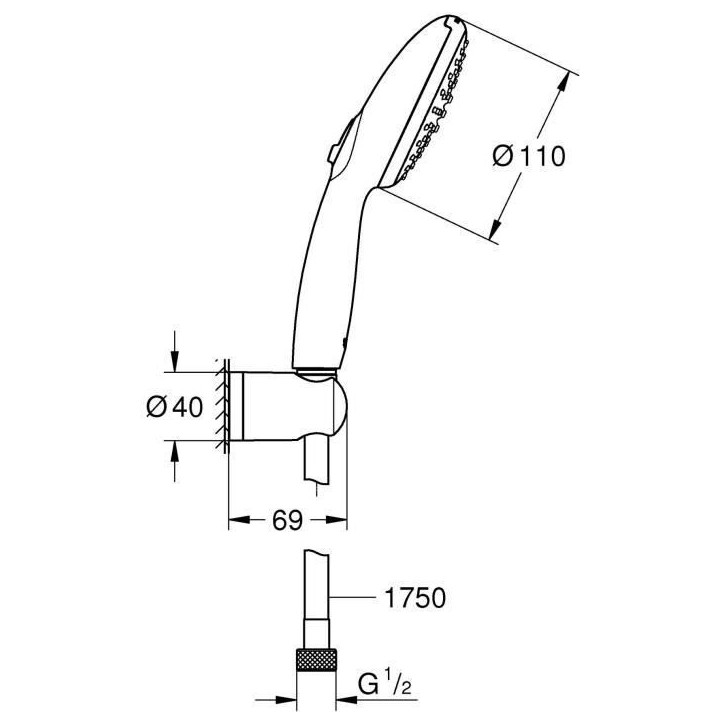 Ensemble de douche avec pommeau 2 jets, support et flexible - GROHE Vitalio Start 110 27950001 - Sélection facile - Economie d'