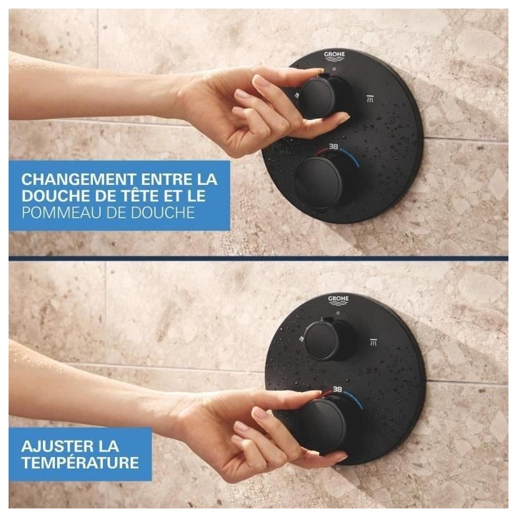 Ensemble de douche encastré - 1 + 2 jets - Mitigeur thermostatique - GROHE - 348832430 - Noir Ensemble de douche encastré - 1 + 2 jets - Mitigeur thermostatique - GROHE - 348832430 - Noir