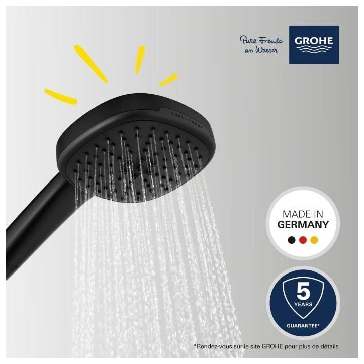 Pommeau de douche - GROHE Vitalio Comfort 110 263972431 - 2 jets (Pluie/Stimulant) - Sélection facile - Economie d'eau - Noir M Pommeau de douche - GROHE Vitalio Comfort 110 263972431 - 2 jets (Pluie/Stimulant) - Sélection facile - Economie d'eau - Noir M