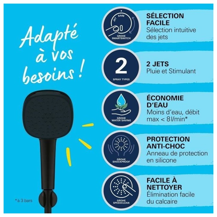 Ensemble de douche avec pommeau 2 jets, support et flexible - GROHE Vitalio Comfort 110 263992431 - Sélection facile -Economie Ensemble de douche avec pommeau 2 jets, support et flexible - GROHE Vitalio Comfort 110 263992431 - Sélection facile -Economie