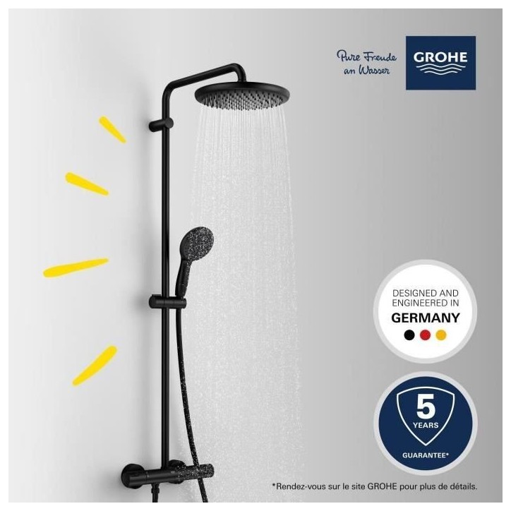 Colonne de douche avec mitigeur thermostatique - Economie d'eau - GROHE Vitalio Start System 250 - Noir Mat - 266772431 Colonne de douche avec mitigeur thermostatique - Economie d'eau - GROHE Vitalio Start System 250 - Noir Mat - 266772431