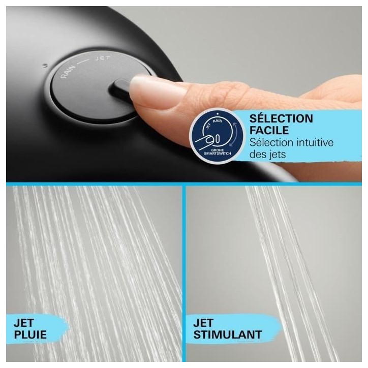 Colonne de douche avec mitigeur thermostatique - Economie d'eau - GROHE Vitalio Start System 250 - Noir Mat - 266772431 Colonne de douche avec mitigeur thermostatique - Economie d'eau - GROHE Vitalio Start System 250 - Noir Mat - 266772431