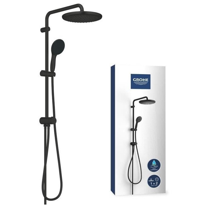 Colonne de douche avec inverseur manuel - Economie d'eau - GROHE Vitalio Start System 250 - Noir Mat - 266802431