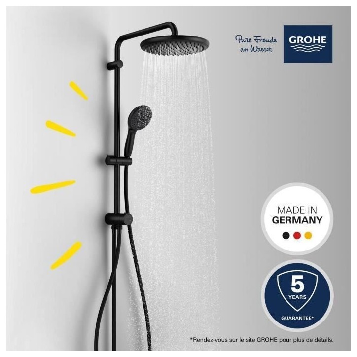 Colonne de douche avec inverseur manuel - Economie d'eau - GROHE Vitalio Start System 250 - Noir Mat - 266802431