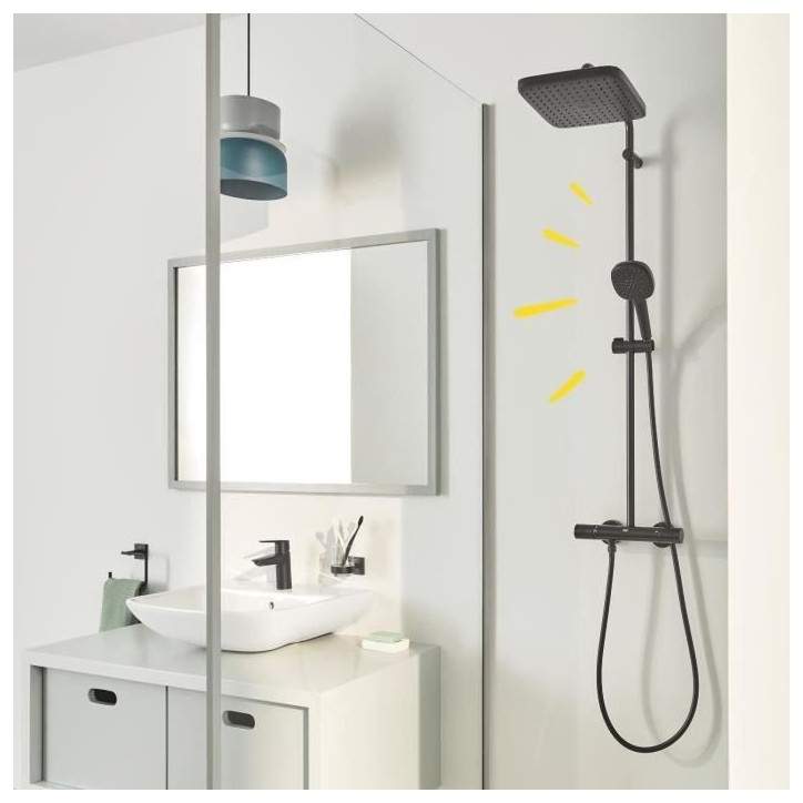 Colonne de douche avec mitigeur thermostatique - Economie d'eau - GROHE Vitalio Comfort 250 - Noir Mat - 266962431