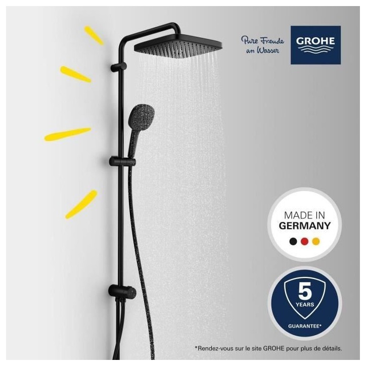Colonne de douche avec inverseur manuel - Economie d'eau - GROHE Vitalio Comfort 250 - Noir Mat - 266982431 Colonne de douche avec inverseur manuel - Economie d'eau - GROHE Vitalio Comfort 250 - Noir Mat - 266982431