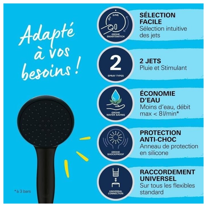 Pommeau de douche - GROHE Vitalio Start 110 279462431 - 2 jets (Pluie/Stimulant) - Economie d'eau - Procédé anti-calcaire - No Pommeau de douche - GROHE Vitalio Start 110 279462431 - 2 jets (Pluie/Stimulant) - Economie d'eau - Procédé anti-calcaire - No