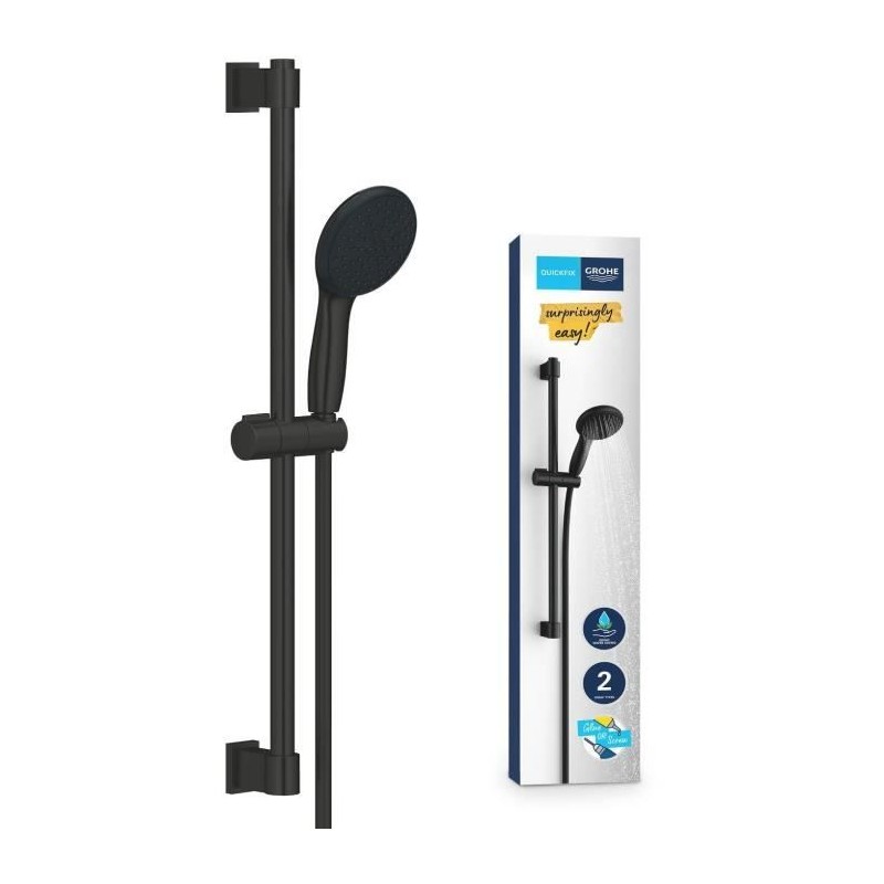 Ensemble de douche avec pommeau 2 jets, barre 60cm et flexible 1,75m -