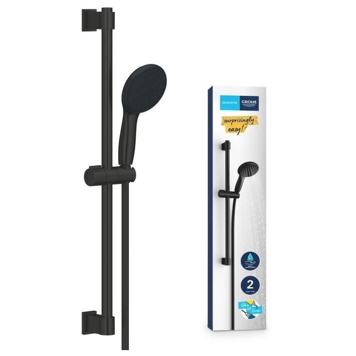 Ensemble de douche avec pommeau 2 jets, barre 60cm et flexible 1,75m - GROHE Vitalio Start 110 279482431 - Economie d'eau - Noir Ensemble de douche avec pommeau 2 jets, barre 60cm et flexible 1,75m - GROHE Vitalio Start 110 279482431 - Economie d'eau - Noir