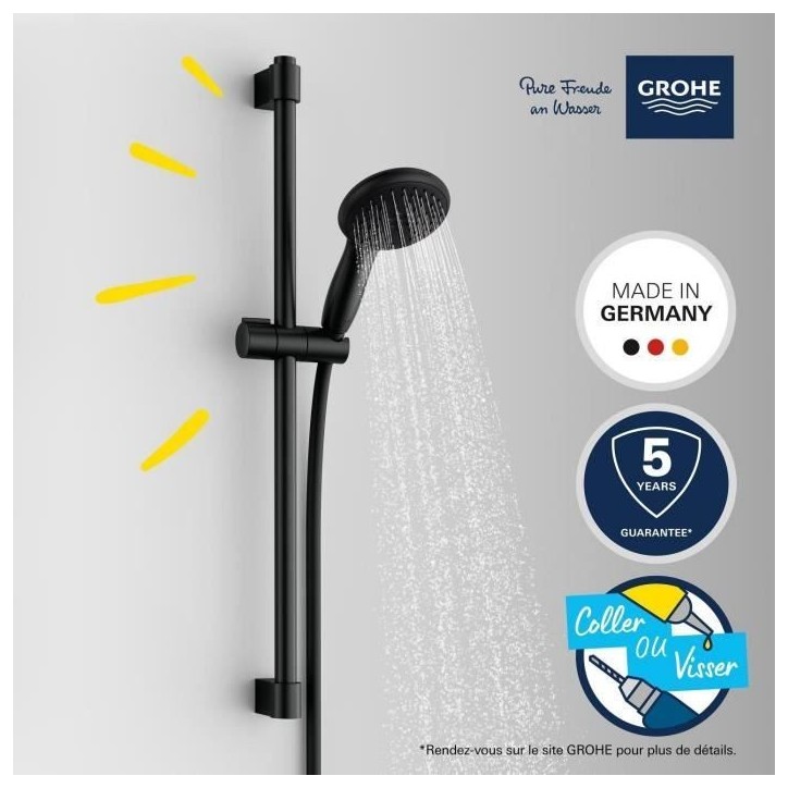 Ensemble de douche avec pommeau 2 jets, barre 60cm et flexible 1,75m - GROHE Vitalio Start 110 279482431 - Economie d'eau - Noir Ensemble de douche avec pommeau 2 jets, barre 60cm et flexible 1,75m - GROHE Vitalio Start 110 279482431 - Economie d'eau - Noir