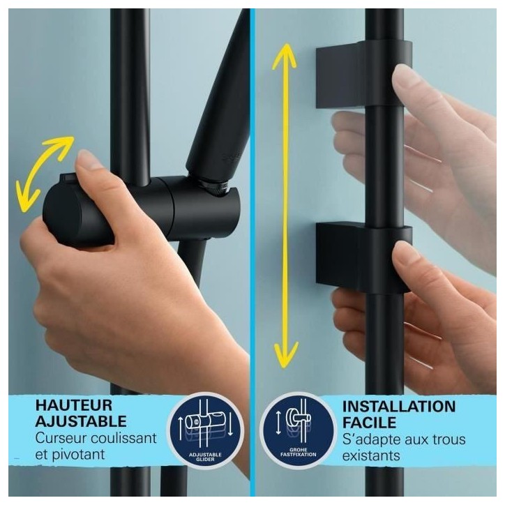 Ensemble de douche avec pommeau 2 jets, barre 60cm et flexible 1,75m - GROHE Vitalio Start 110 279482431 - Economie d'eau - Noir Ensemble de douche avec pommeau 2 jets, barre 60cm et flexible 1,75m - GROHE Vitalio Start 110 279482431 - Economie d'eau - Noir