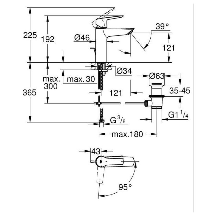 Mitigeur monocommande lavabo - GROHE Start - 235522432 -Noir mat -Taille M -Ouverture Eau Froide -Economie d'eau -Tirette et vid Mitigeur monocommande lavabo - GROHE Start - 235522432 -Noir mat -Taille M -Ouverture Eau Froide -Economie d'eau -Tirette et vid
