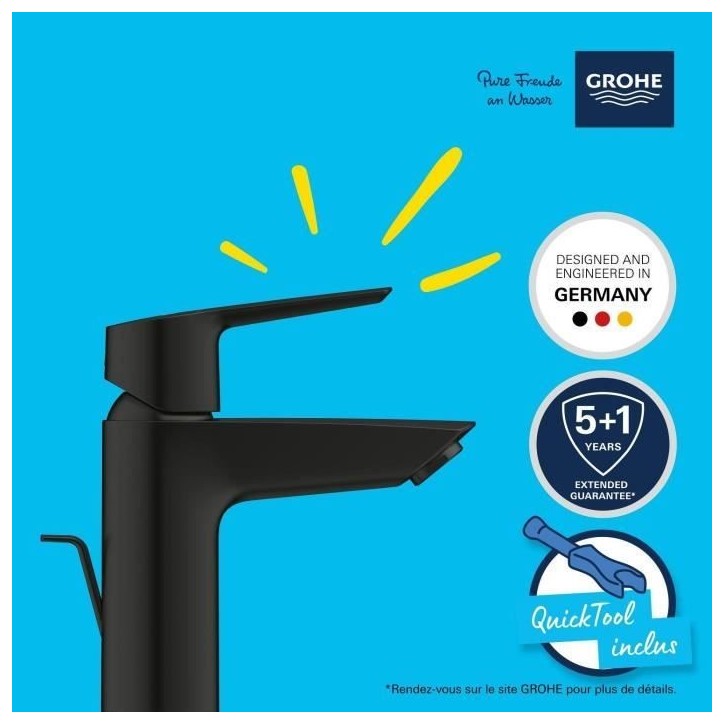 Mitigeur monocommande lavabo - GROHE Start - 242092432 - Noir mat - Taille S - Economie d'eau - Tirette et vidage Mitigeur monocommande lavabo - GROHE Start - 242092432 - Noir mat - Taille S - Economie d'eau - Tirette et vidage