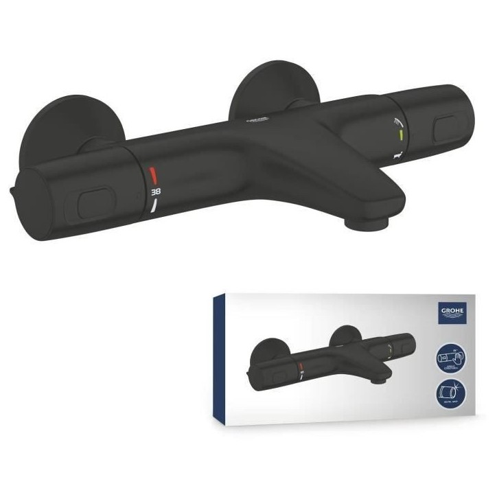 Mitigeur thermostatique bain/douche - GROHE Precision Trend - 1022162432 - Noir mat - Montage mural apparent - Economie d'eau Mitigeur thermostatique bain/douche - GROHE Precision Trend - 1022162432 - Noir mat - Montage mural apparent - Economie d'eau